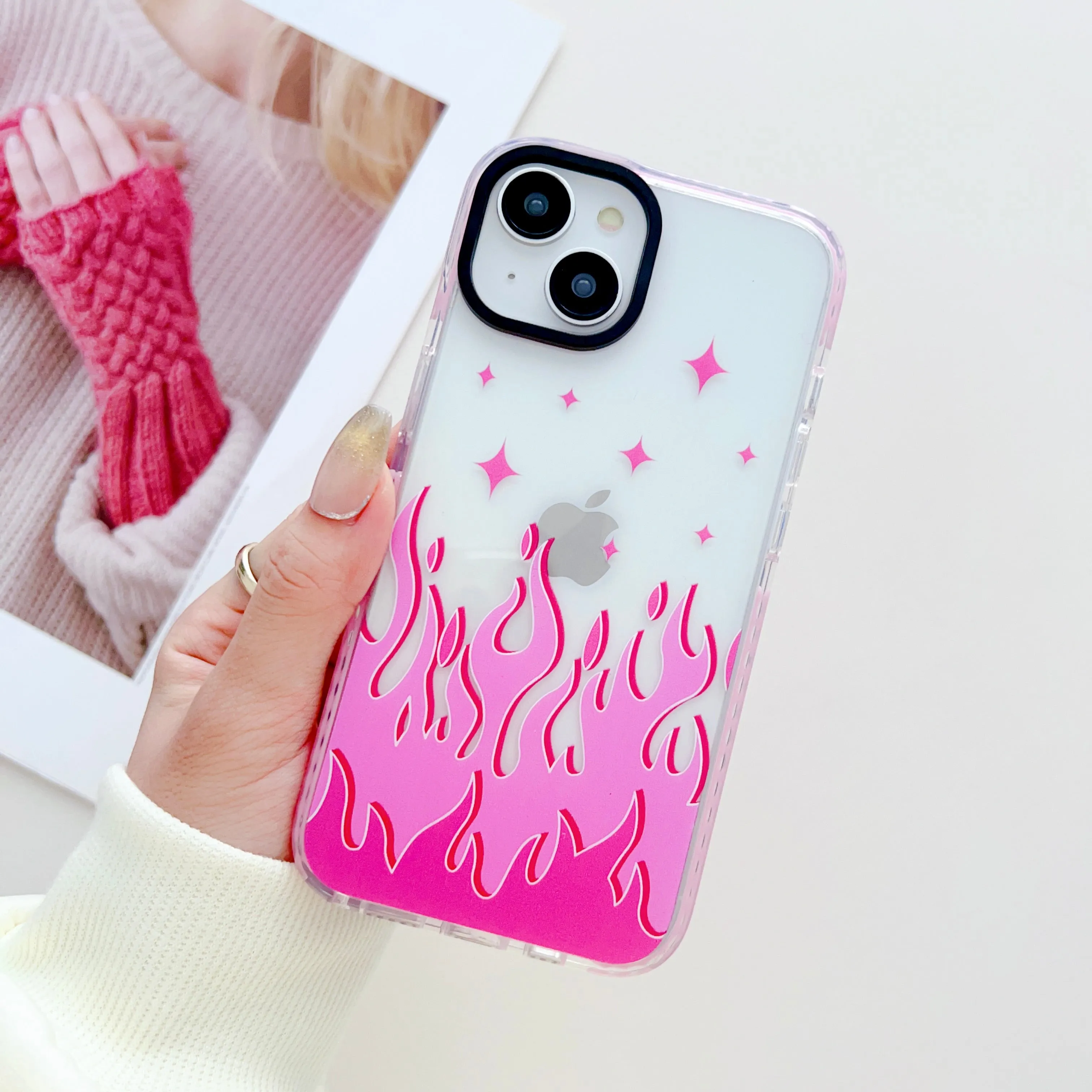 Pink Flames Y2K Designer Impact Proof Case for iPhone