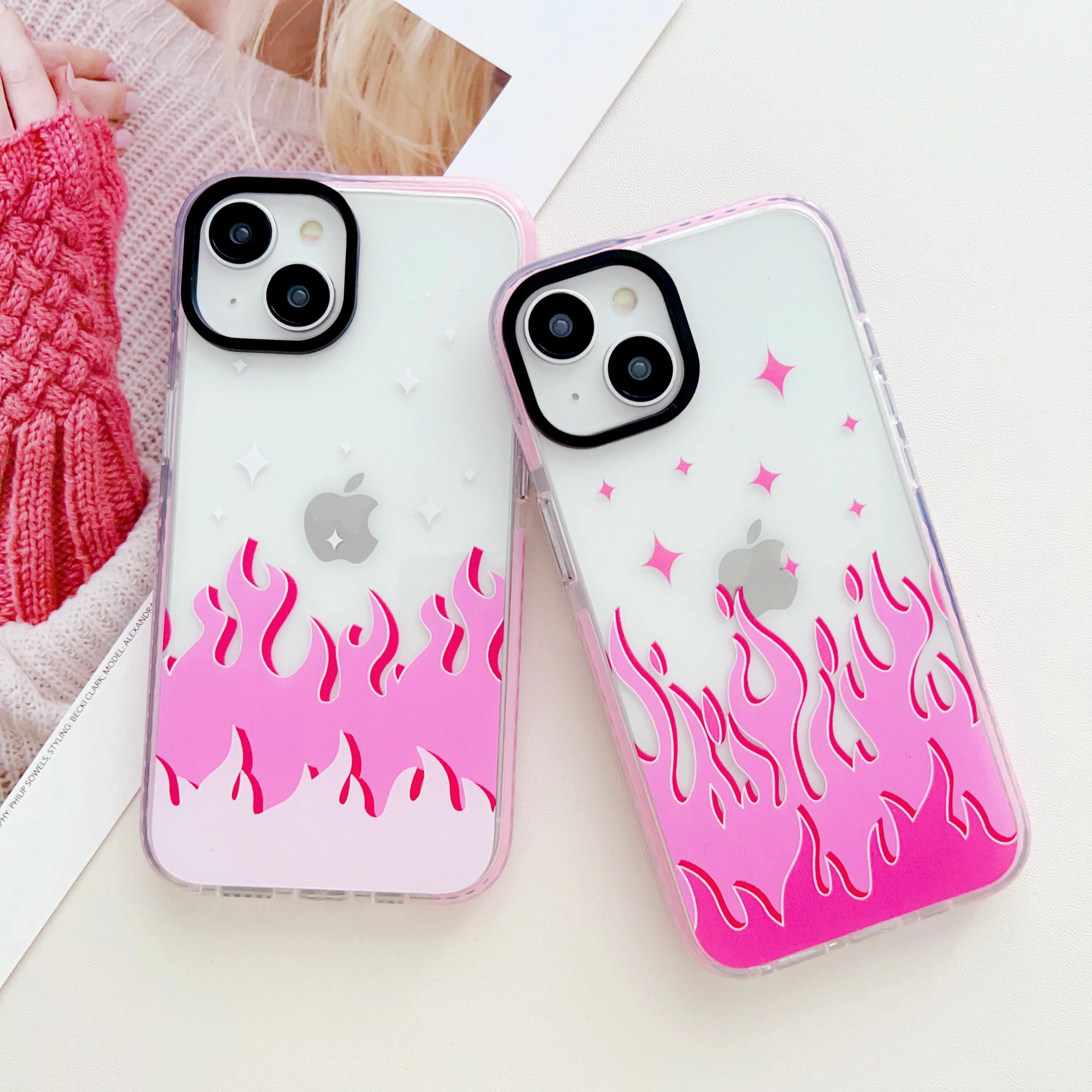 Pink Flames Y2K Designer Impact Proof Case for iPhone