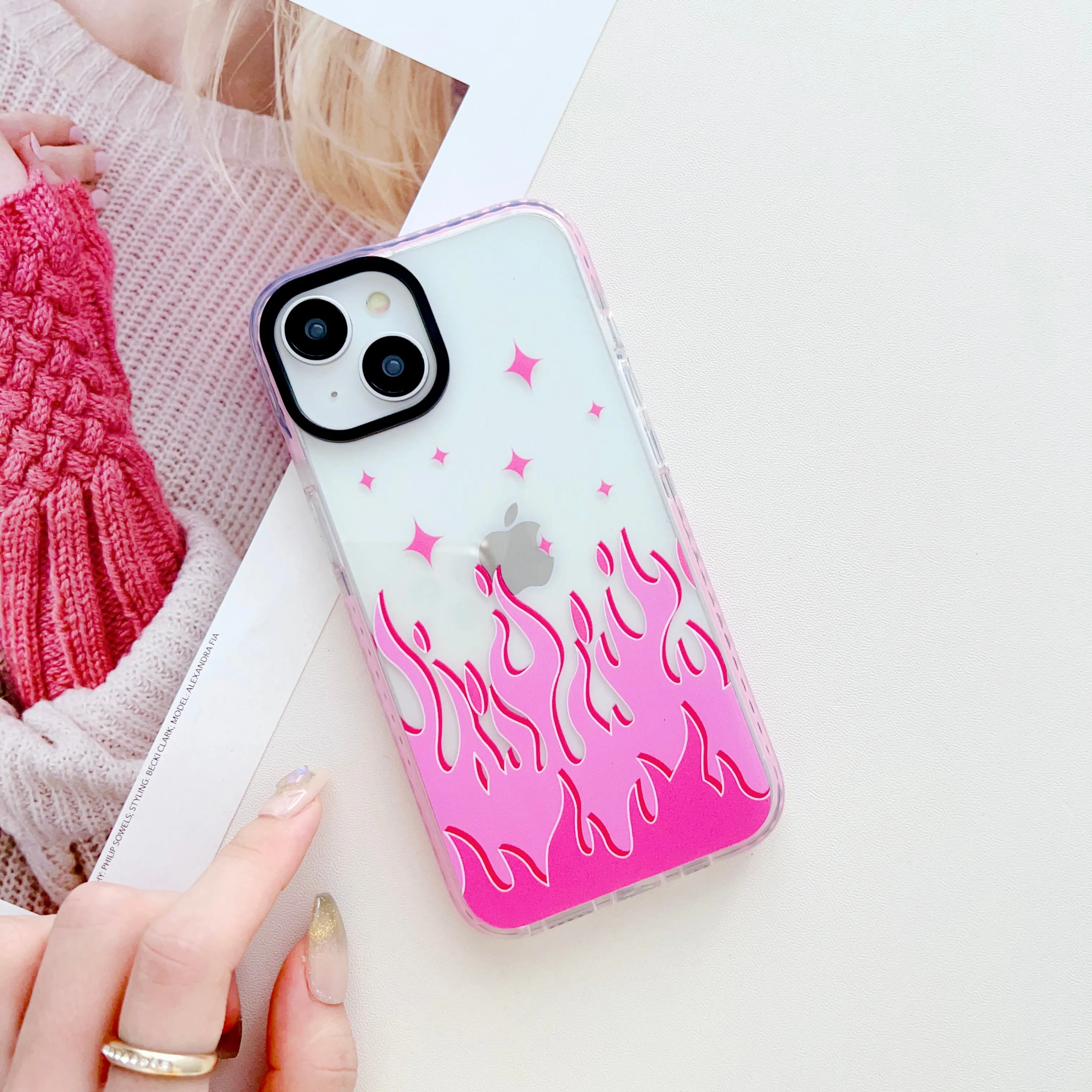 Pink Flames Y2K Designer Impact Proof Case for iPhone