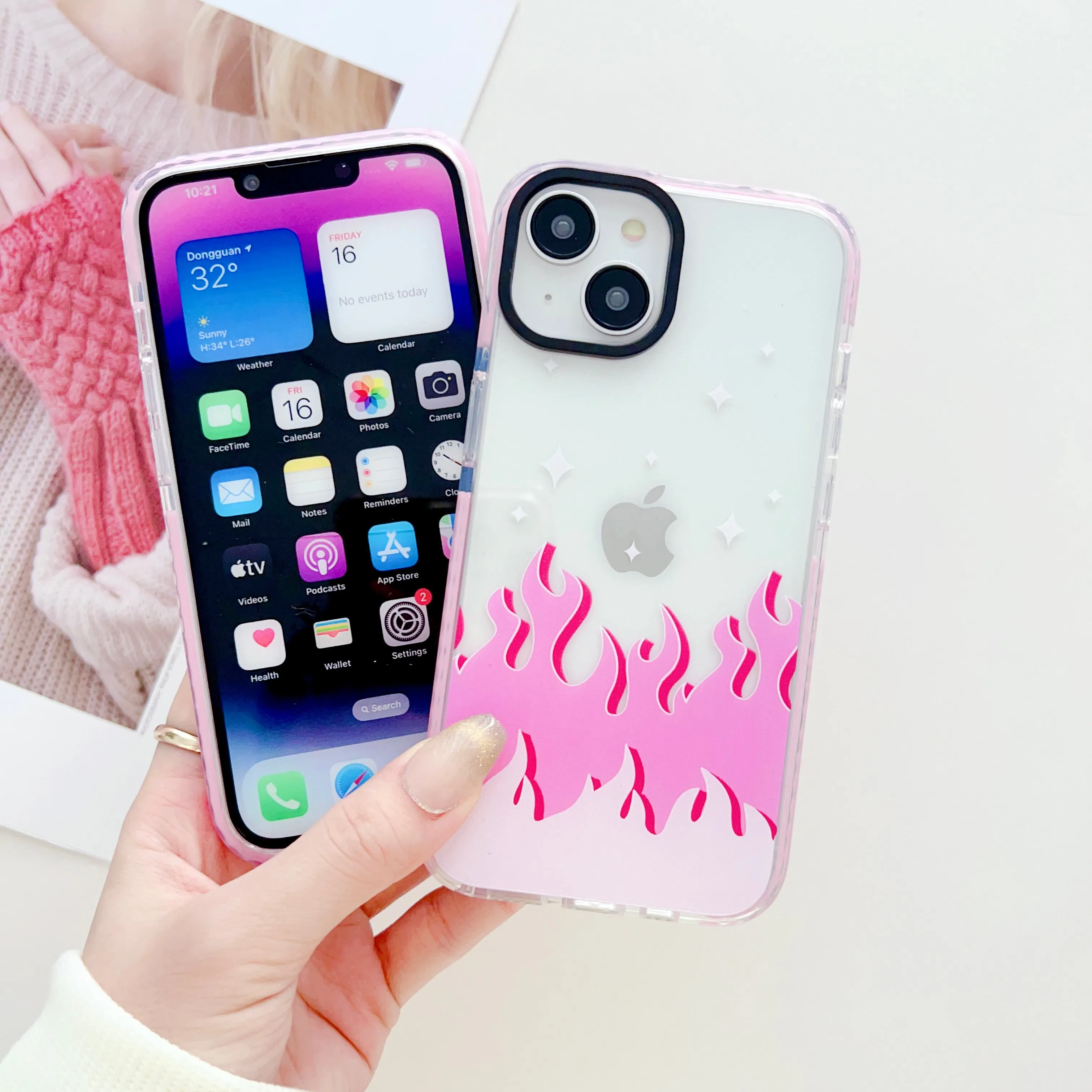 Pink Flames Y2K Designer Impact Proof Case for iPhone