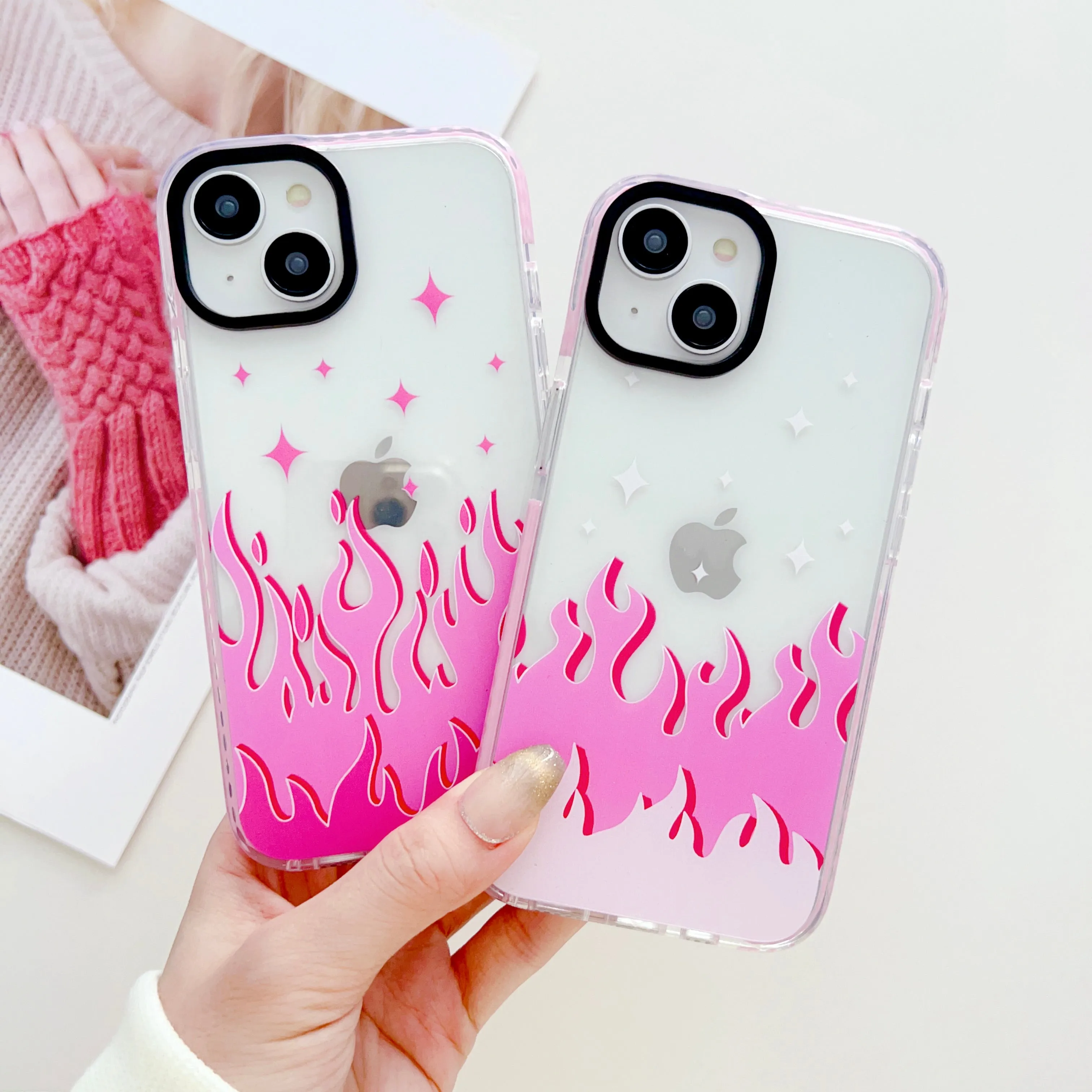 Pink Flames Y2K Designer Impact Proof Case for iPhone