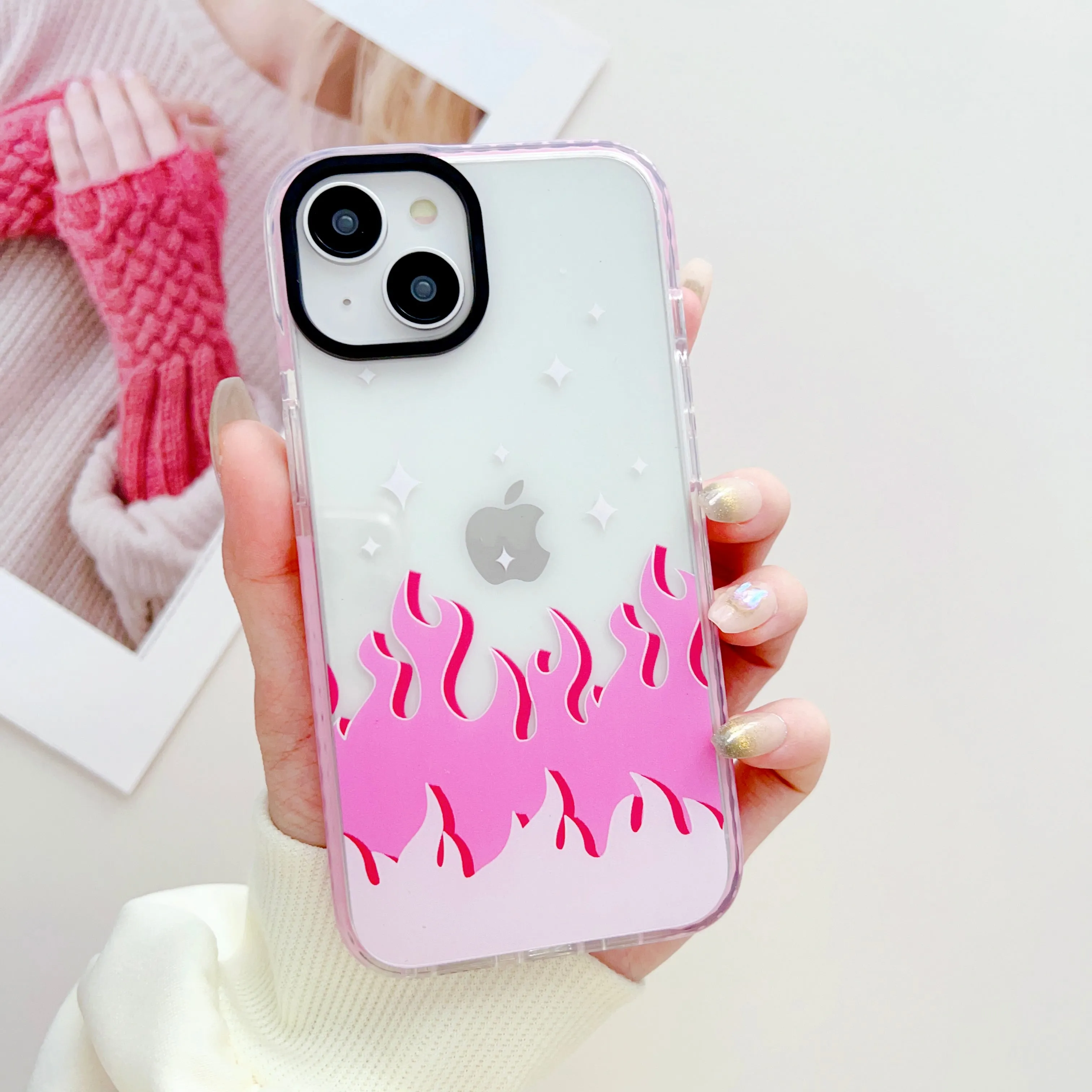 Pink Flames Y2K Designer Impact Proof Case for iPhone