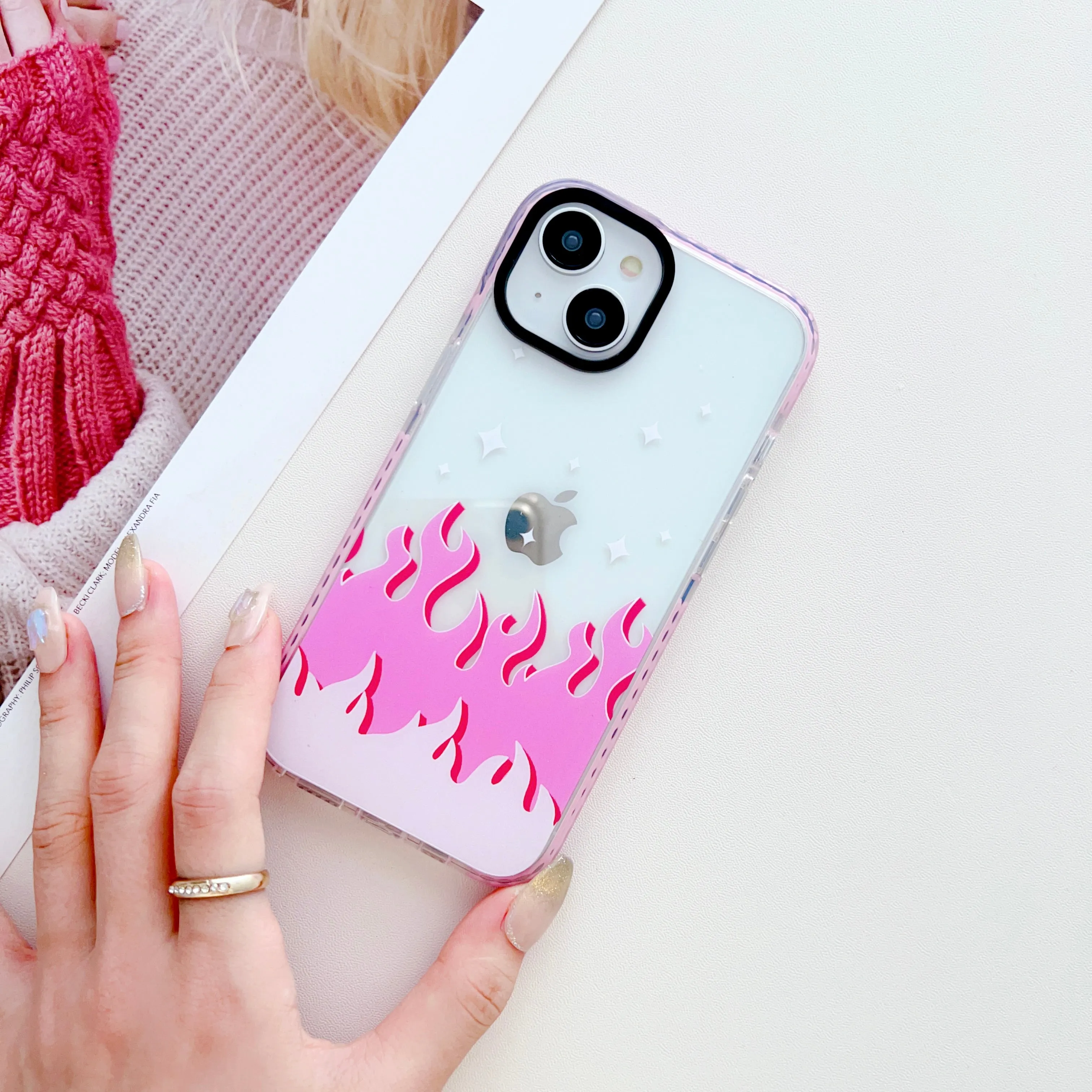 Pink Flames Y2K Designer Impact Proof Case for iPhone
