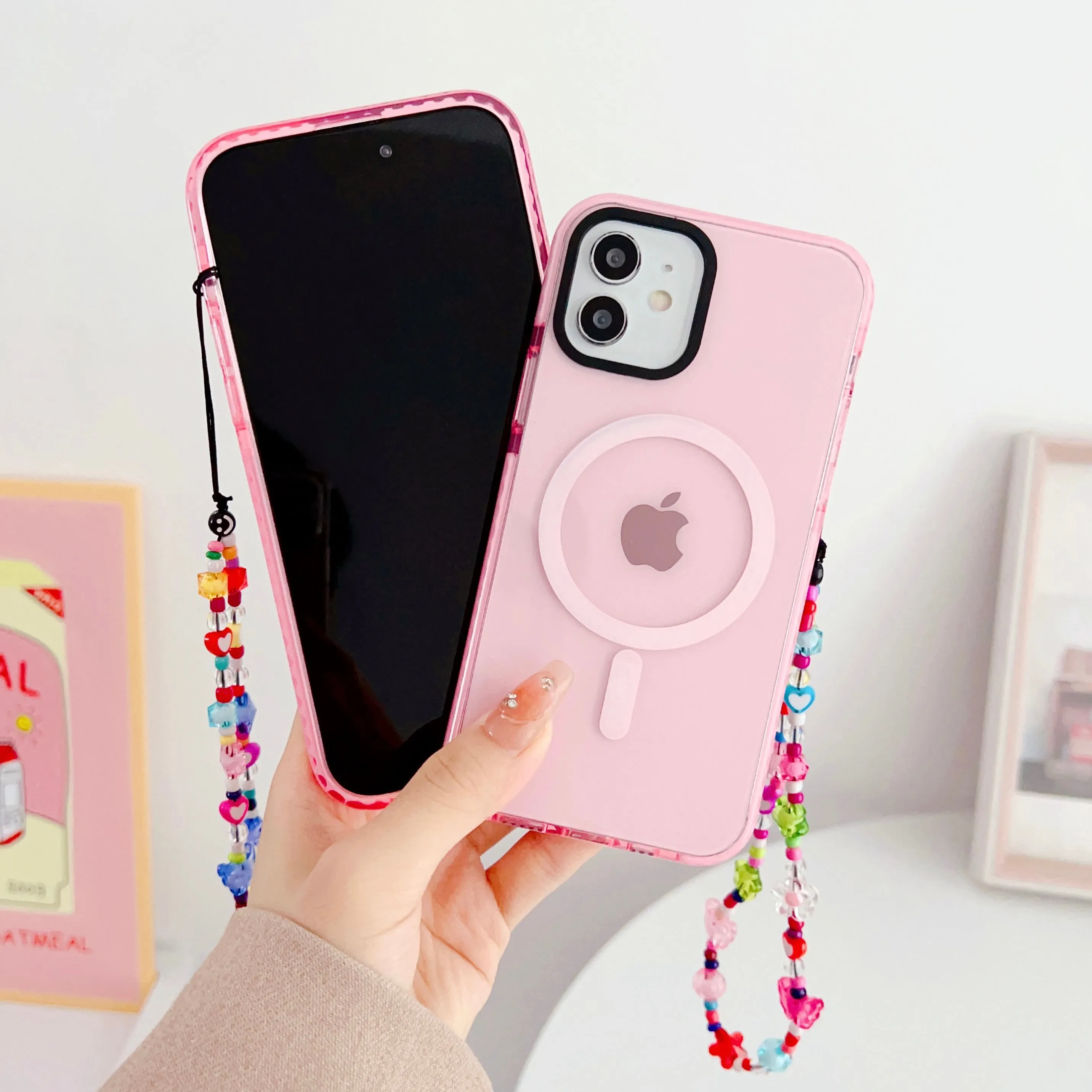Pink Silicon Impact Case for iPhone With Magsafe And Flower Charm
