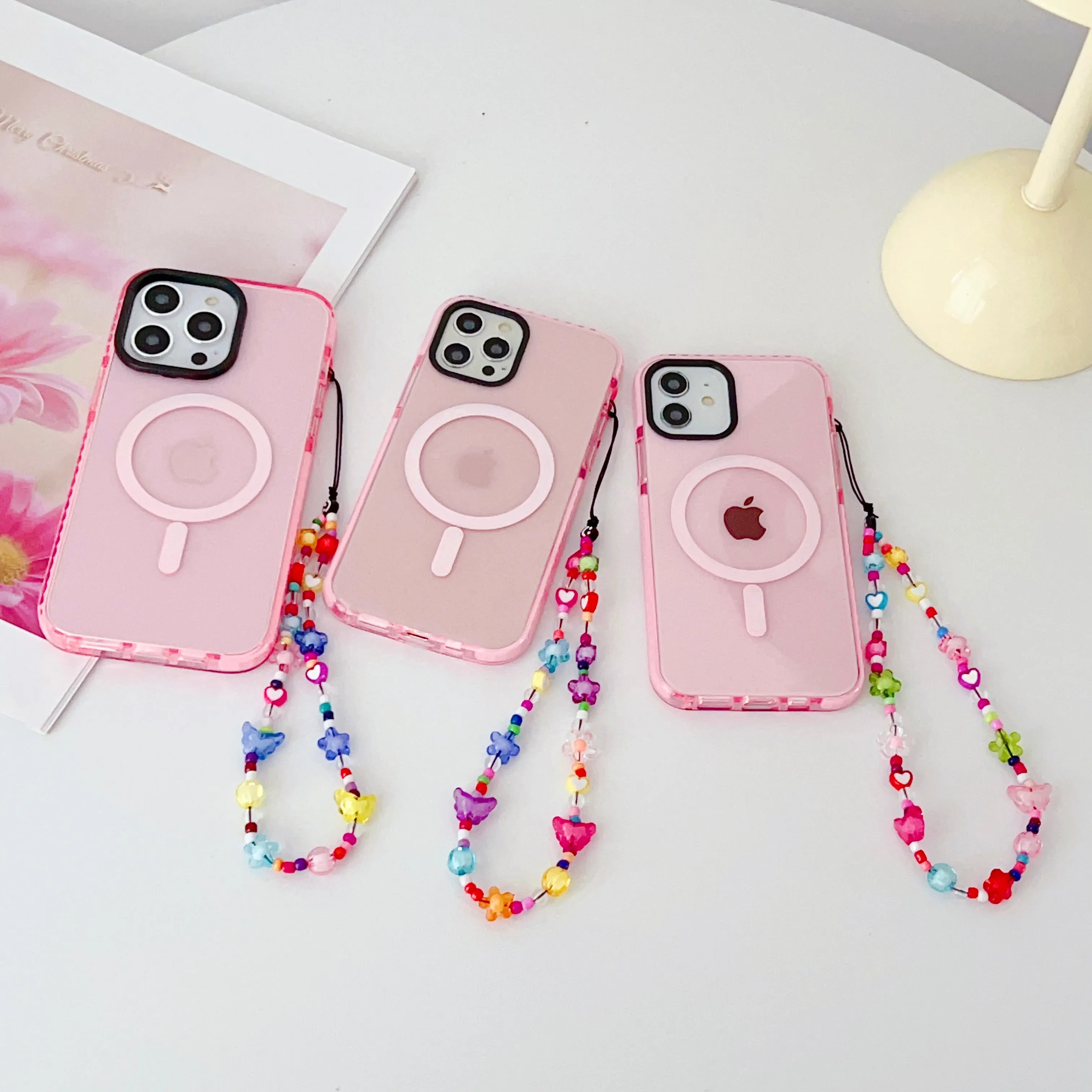 Pink Silicon Impact Case for iPhone With Magsafe And Flower Charm