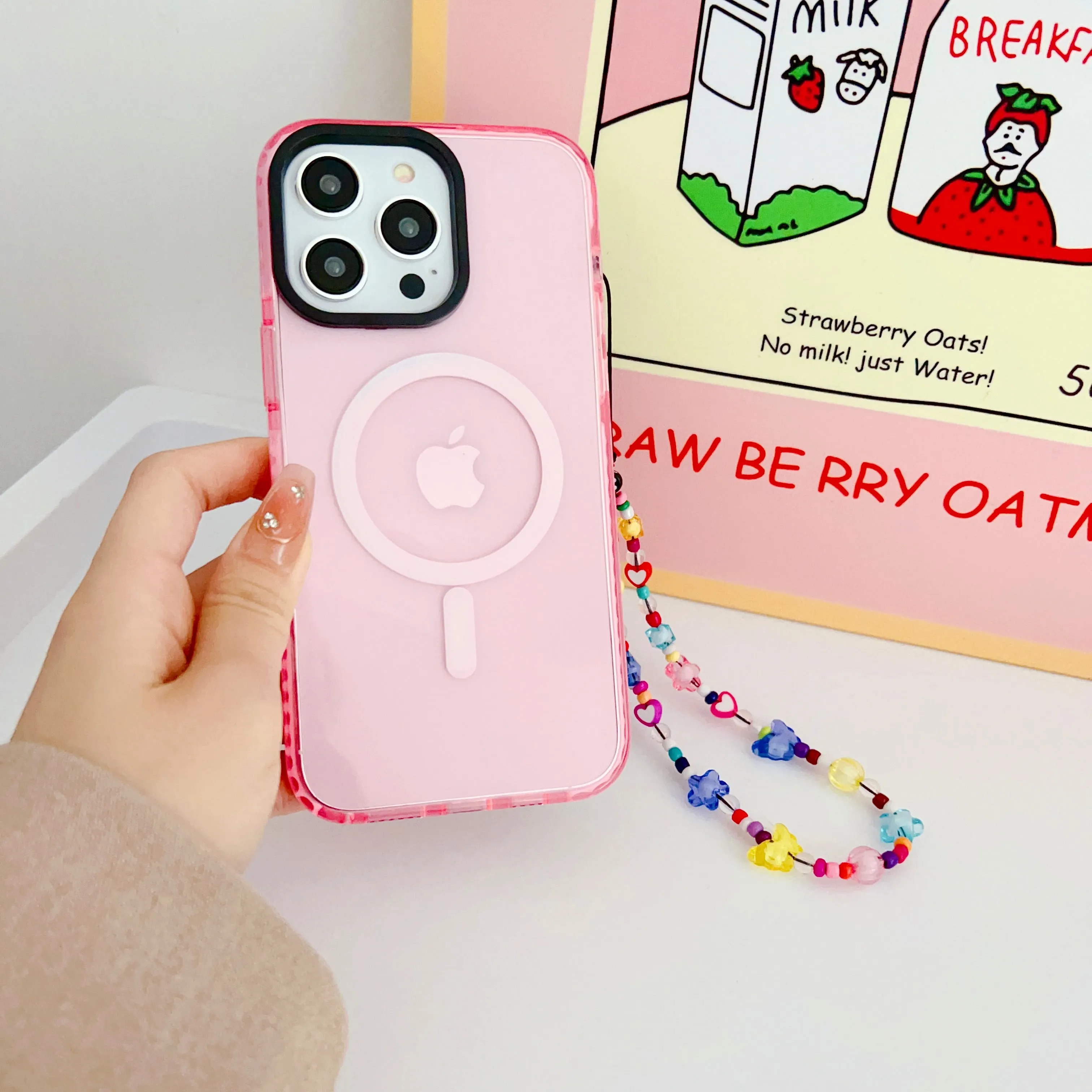 Pink Silicon Impact Case for iPhone With Magsafe And Flower Charm