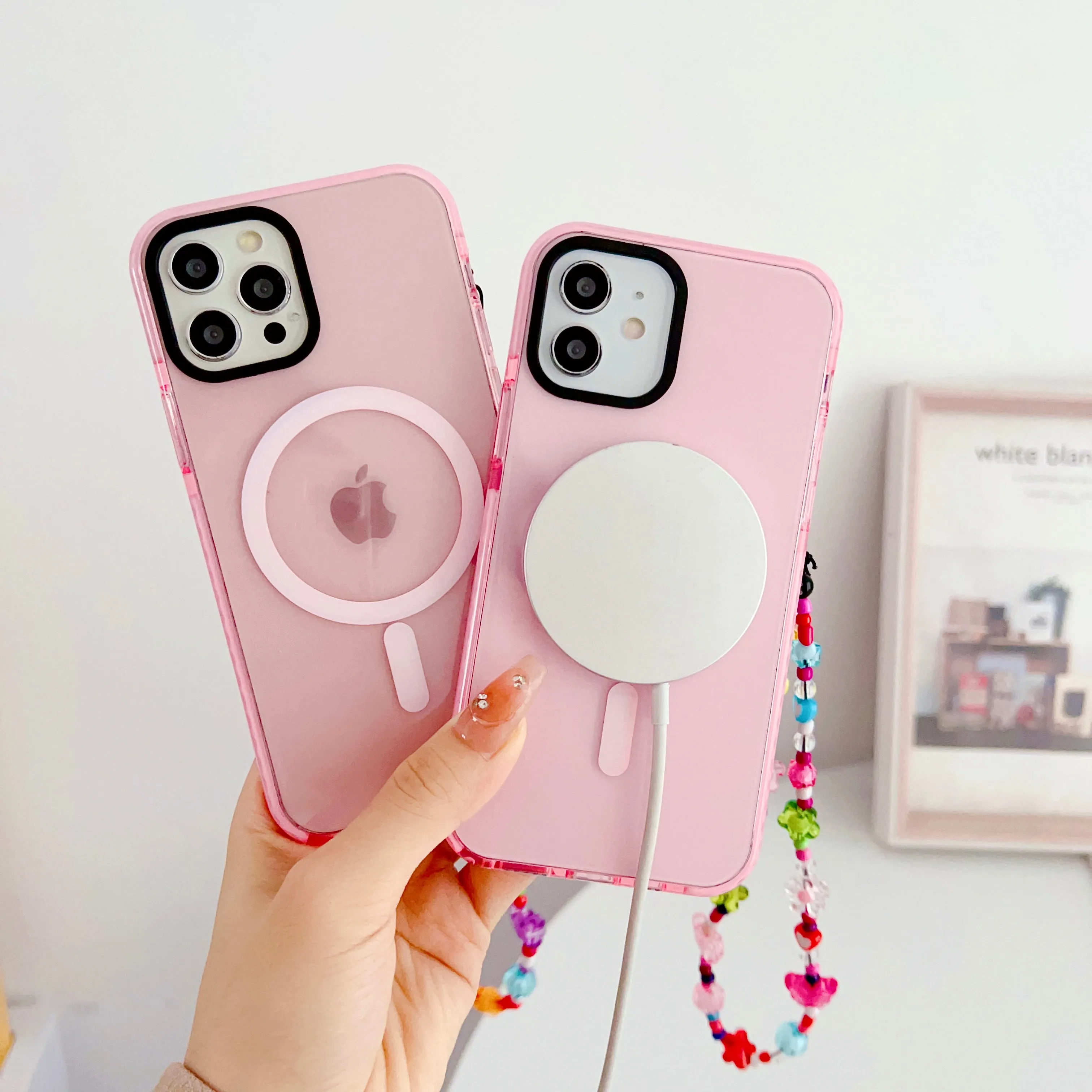 Pink Silicon Impact Case for iPhone With Magsafe And Flower Charm