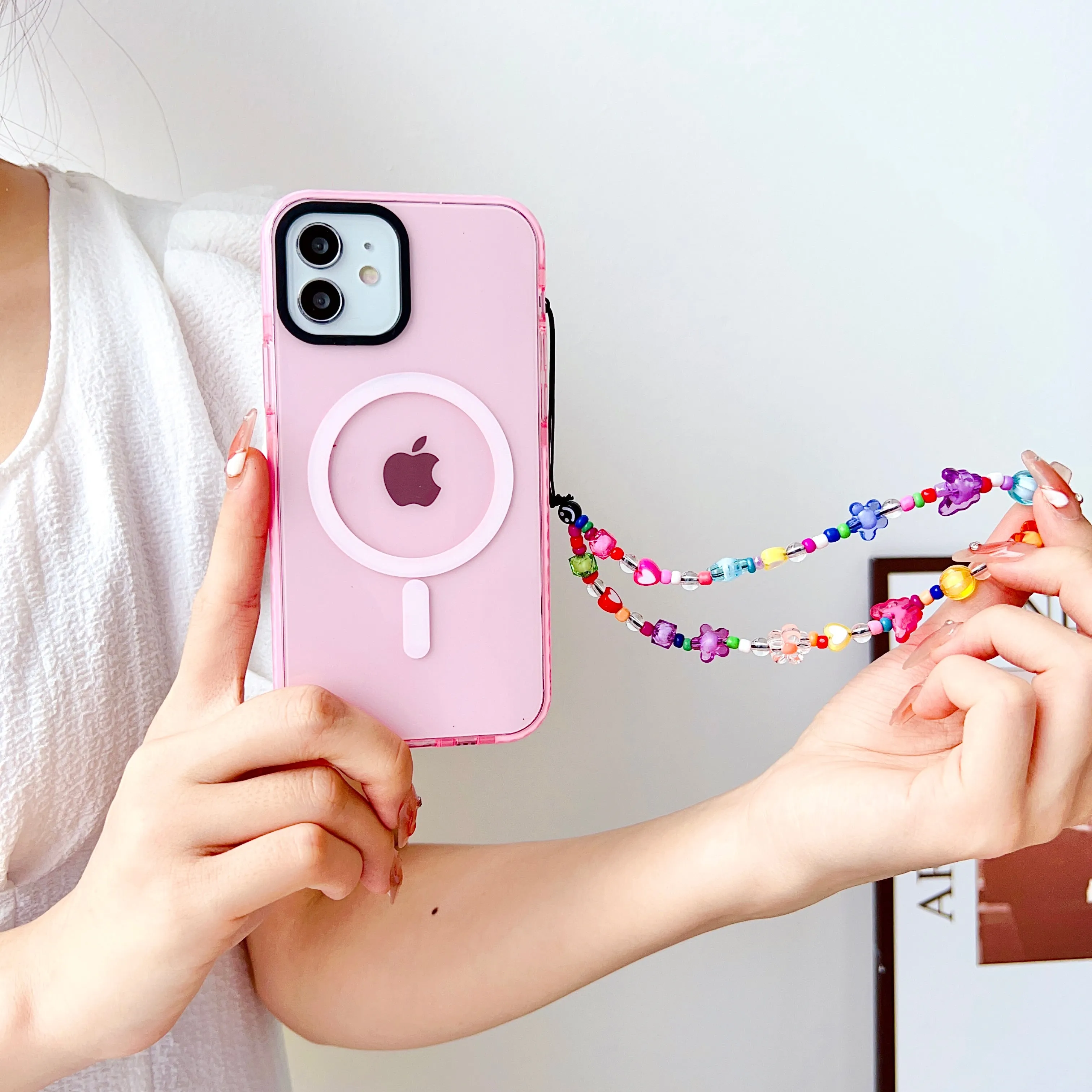 Pink Silicon Impact Case for iPhone With Magsafe And Flower Charm