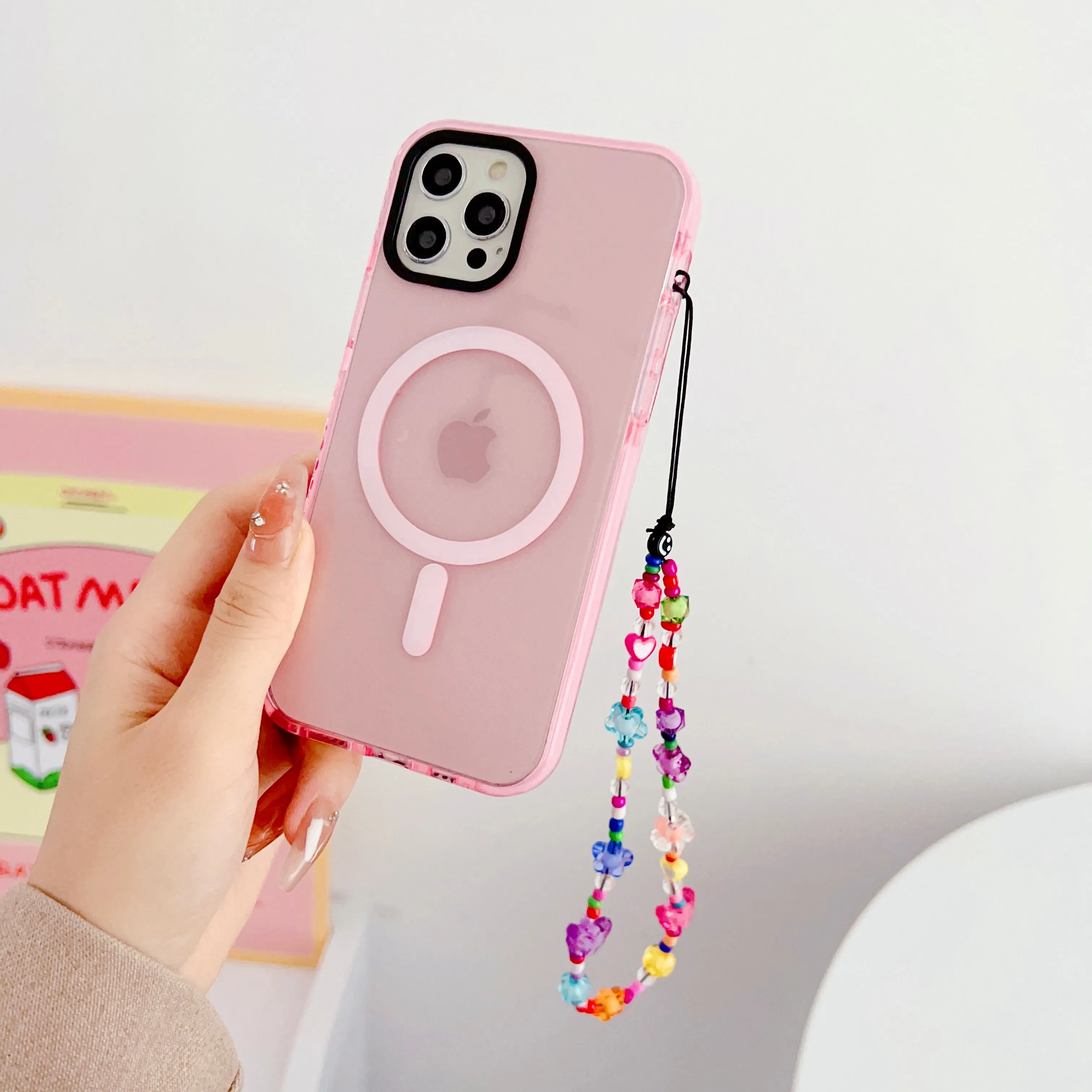 Pink Silicon Impact Case for iPhone With Magsafe And Flower Charm