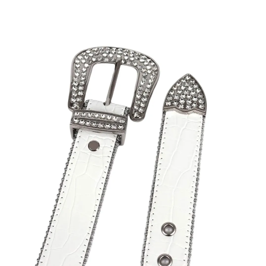 Rhinestone White Strap With Crystal Studded Belt