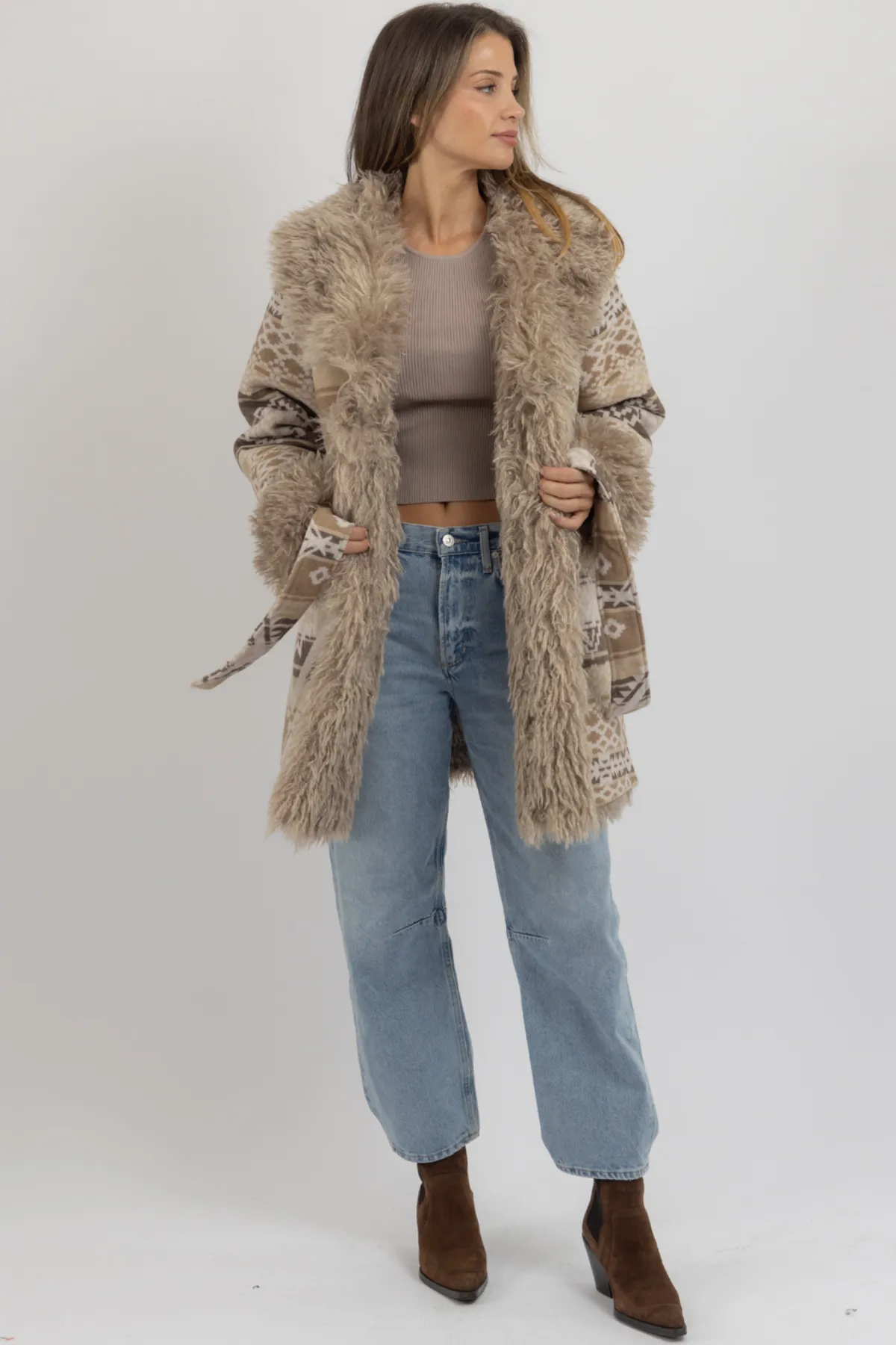SANTRO FUR BELTED COAT