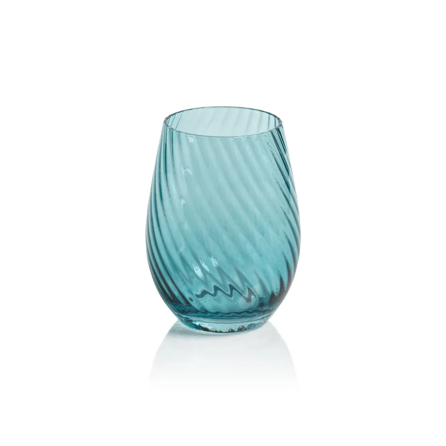 Savoy Optic Swirl Glassware - Blue