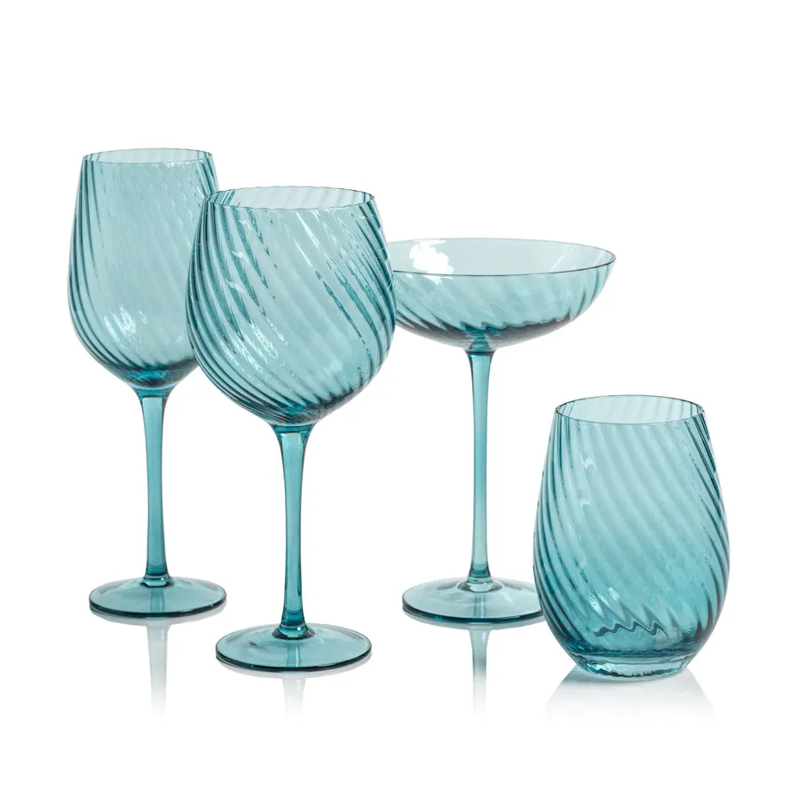 Savoy Optic Swirl Glassware - Blue