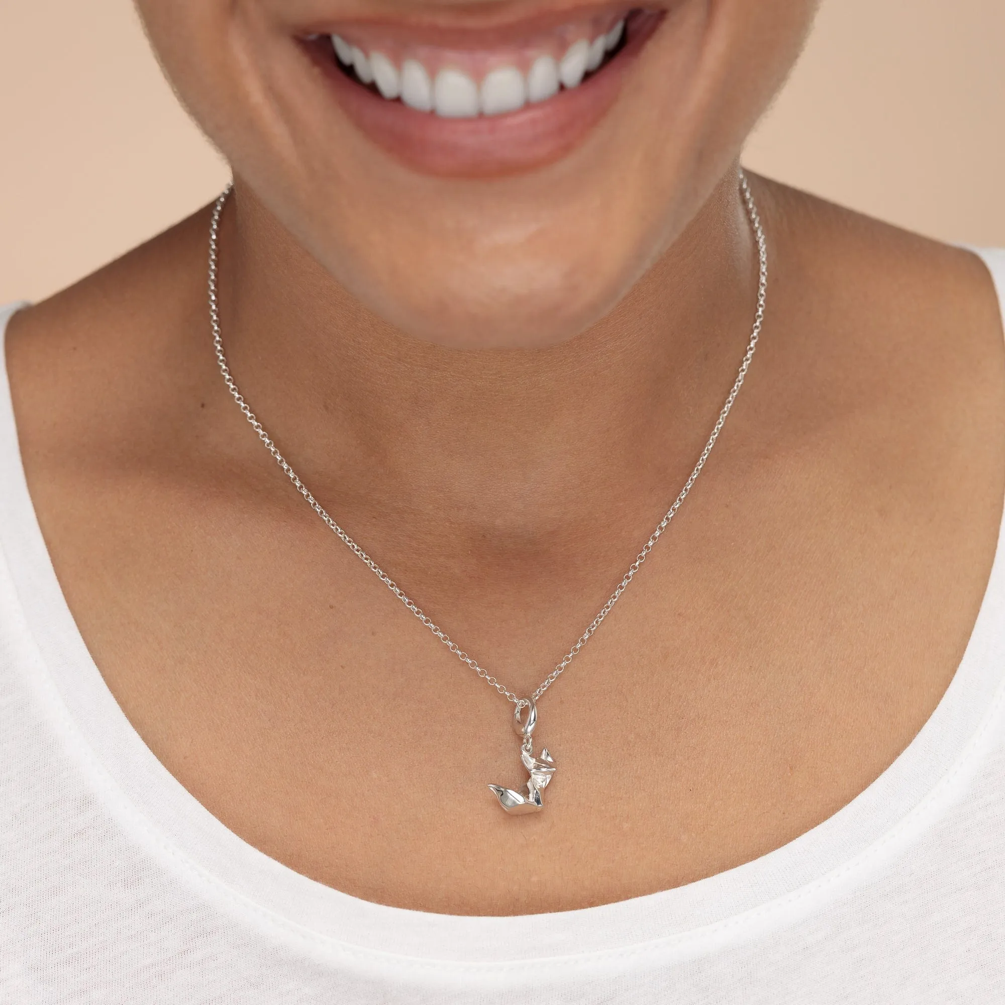 Silver Origami Fox Necklace