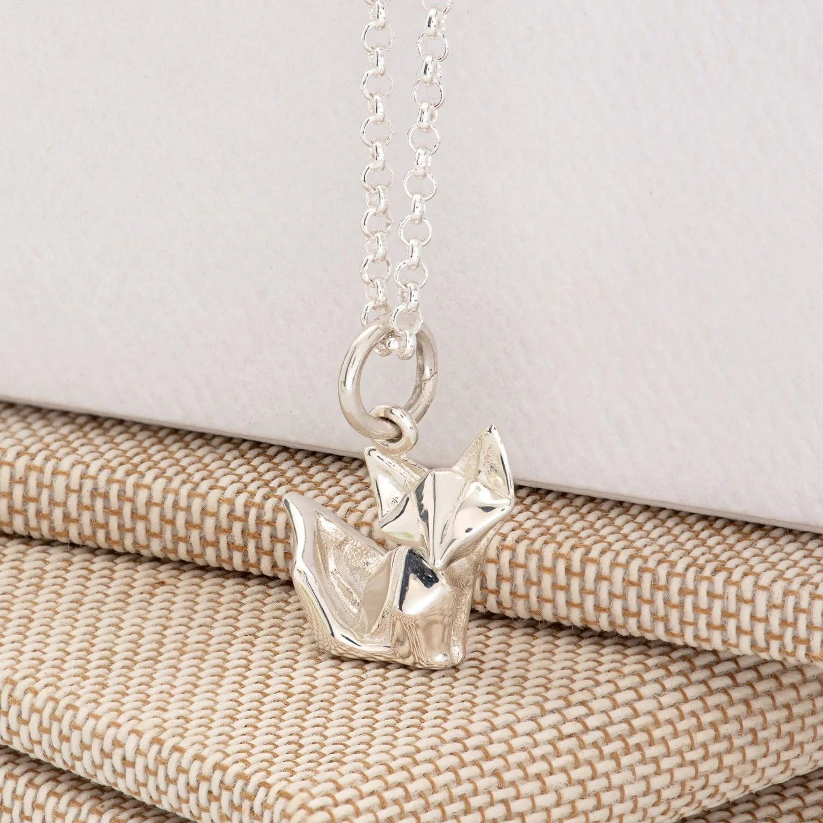 Silver Origami Fox Necklace