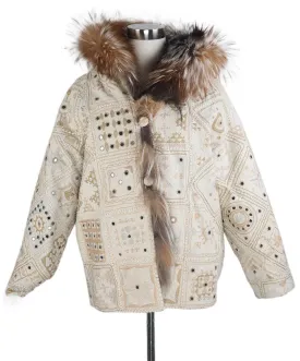 Simonetta Ravizza Ivory Embroidered Fox Fur Jacket sz 4