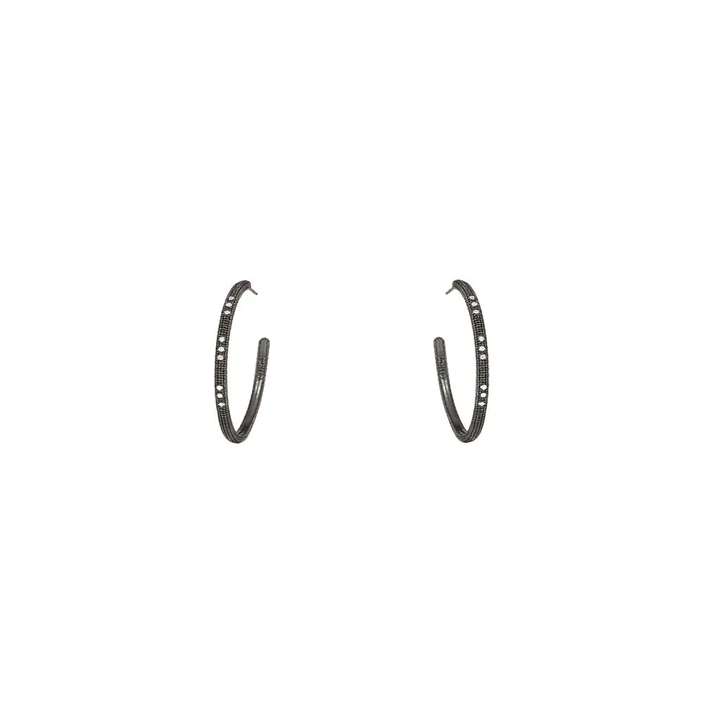 Sterling Silver Black Rhodium THEDA Hoop Earrings with Diamonds