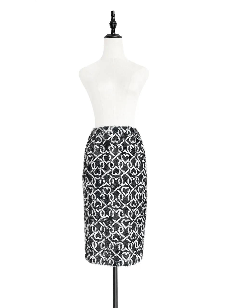 Surprise Sale! Furry Print Studded Pleat Back Straight Skirt