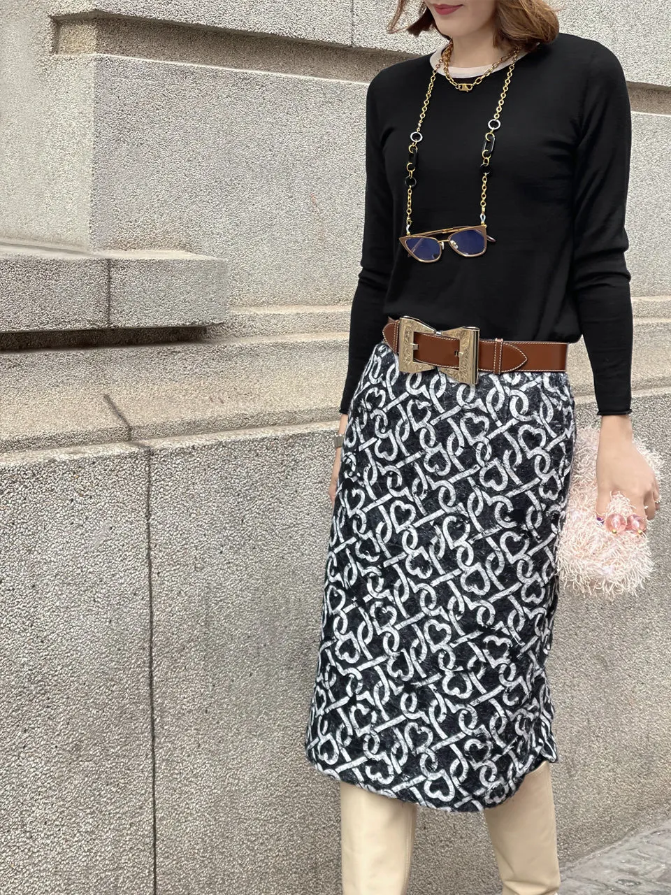 Surprise Sale! Furry Print Studded Pleat Back Straight Skirt