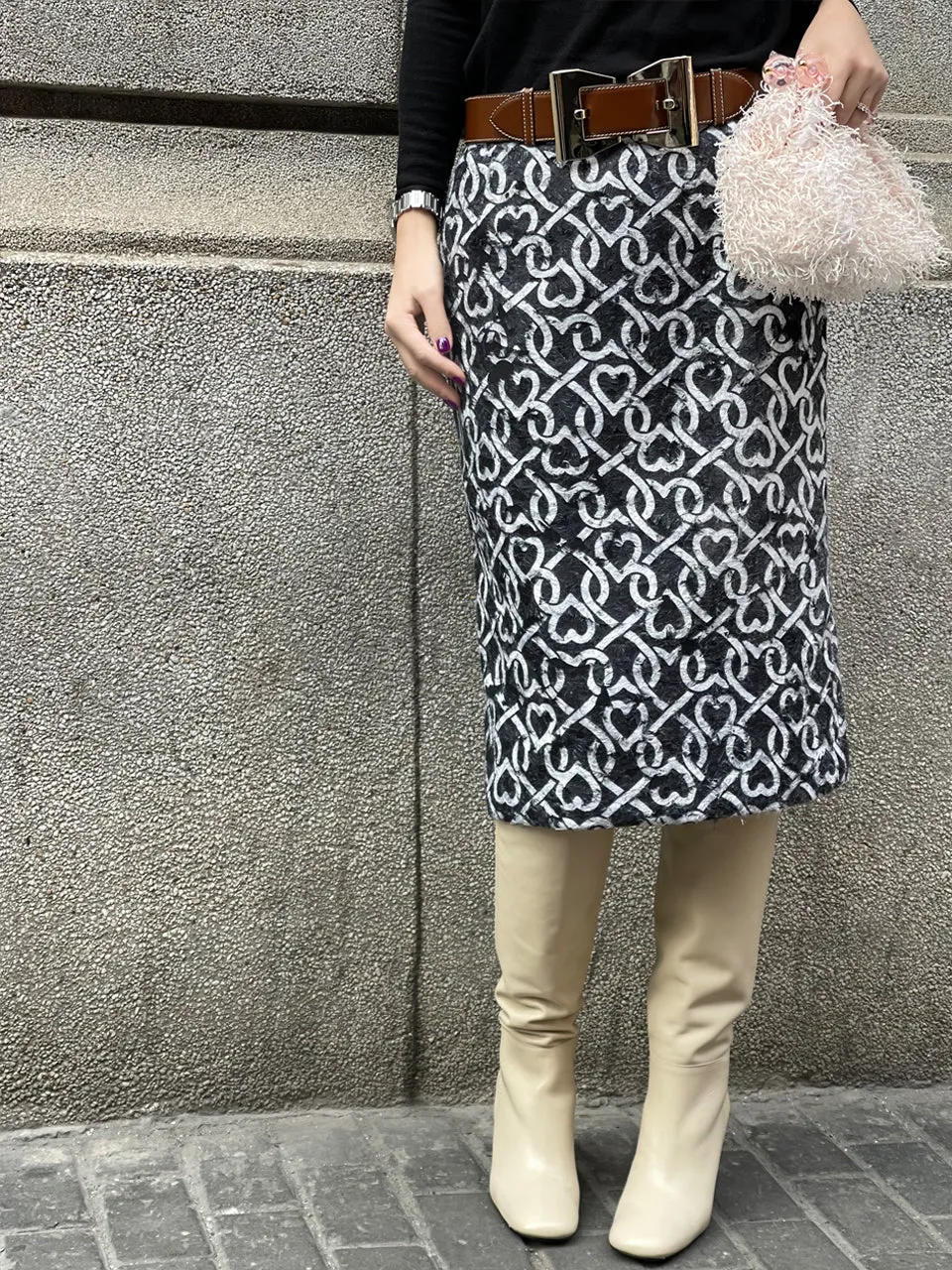 Surprise Sale! Furry Print Studded Pleat Back Straight Skirt