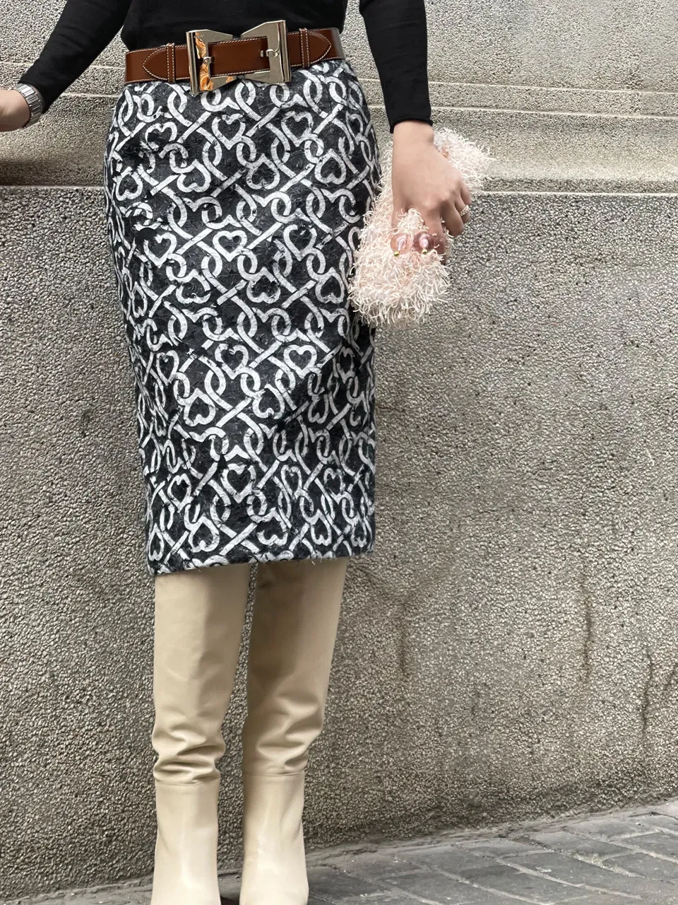 Surprise Sale! Furry Print Studded Pleat Back Straight Skirt