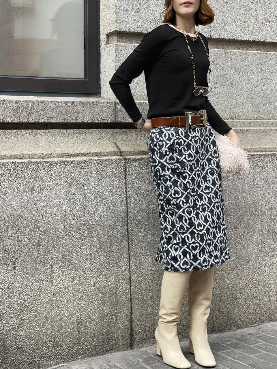 Surprise Sale! Furry Print Studded Pleat Back Straight Skirt