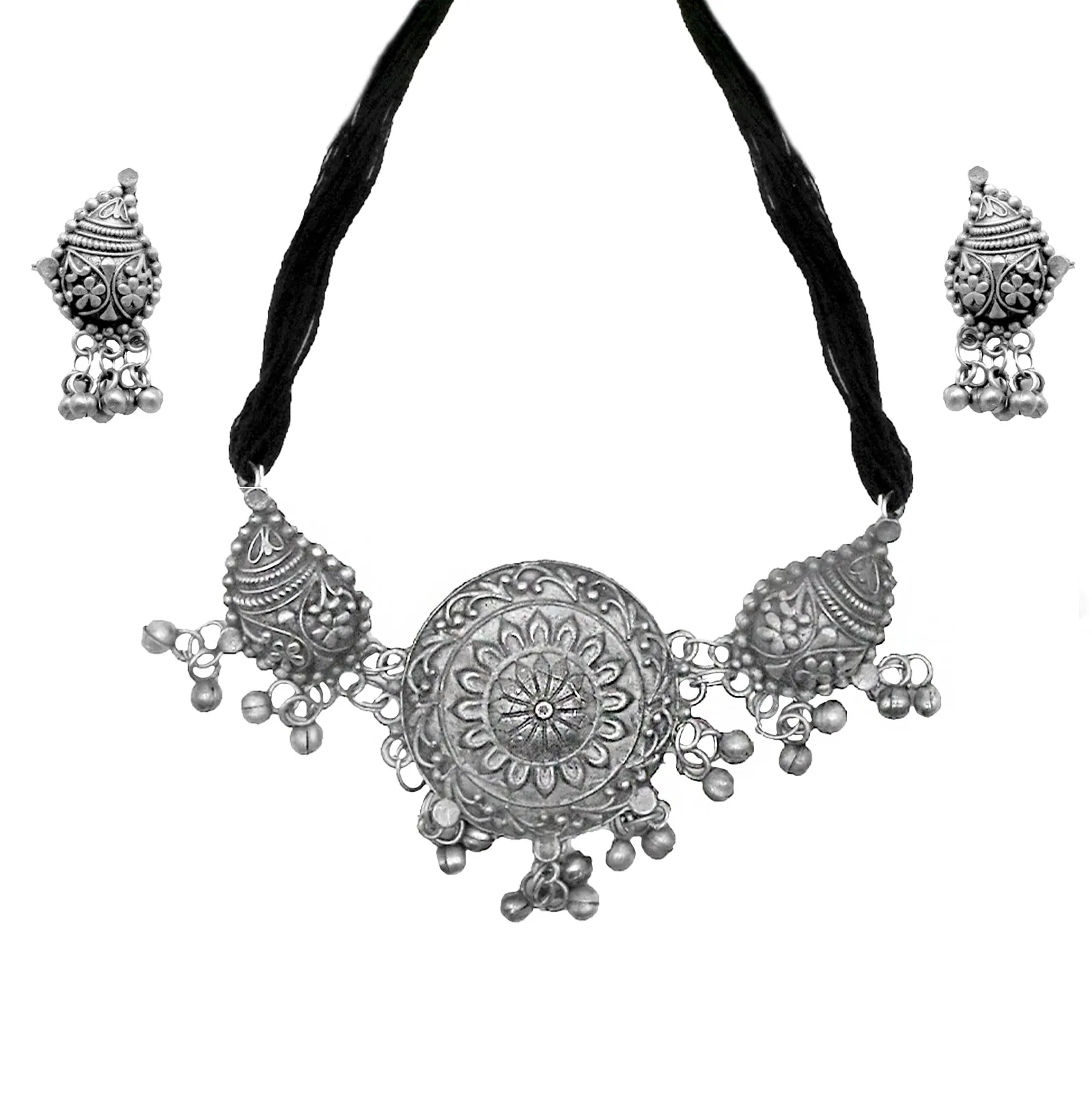 Teejh Avni Floral Antique Silver Oxidised Necklace Set