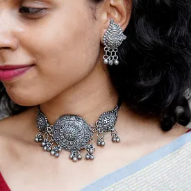 Teejh Avni Floral Antique Silver Oxidised Necklace Set