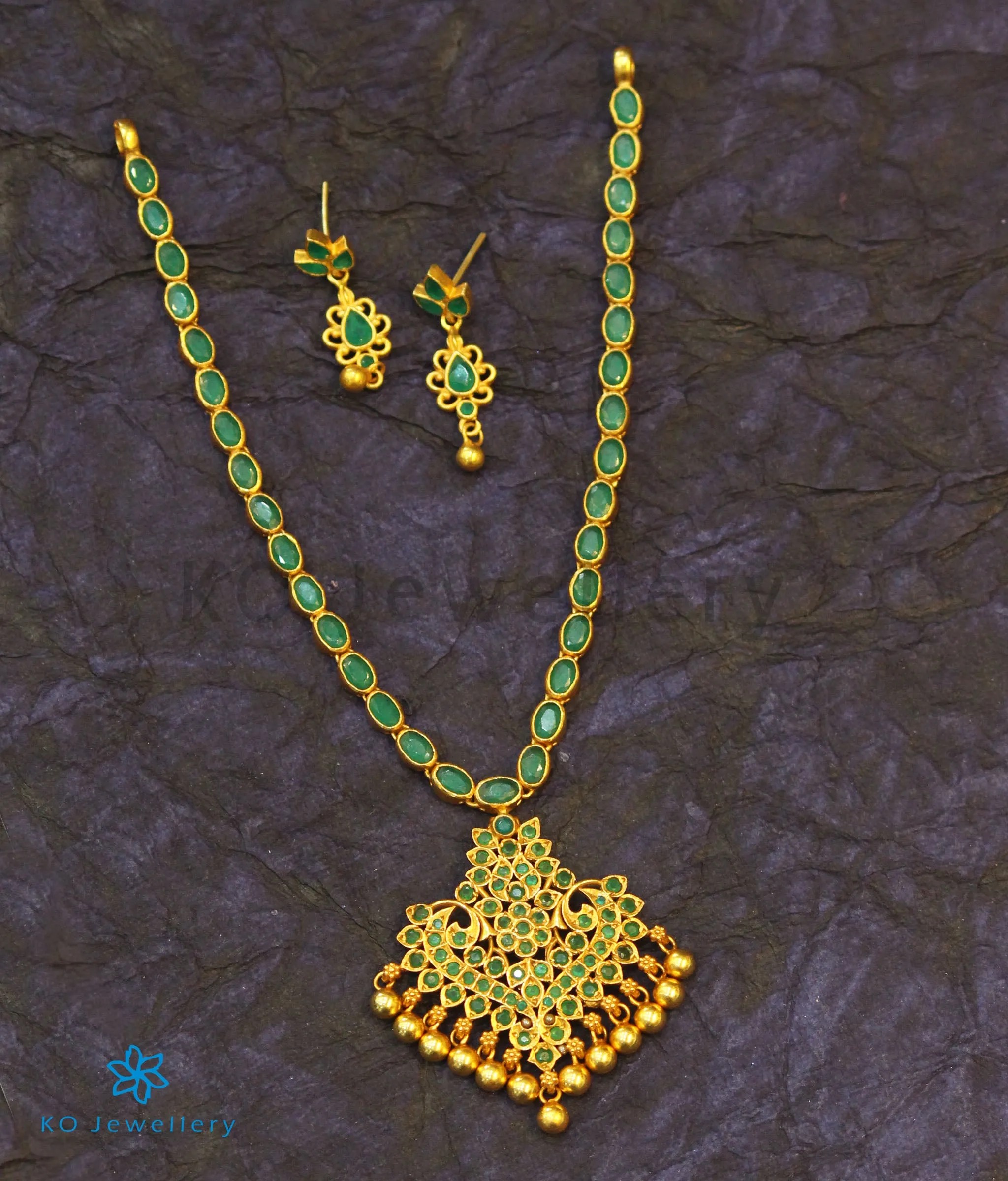 The Anila Silver Kempu Necklace(Green)