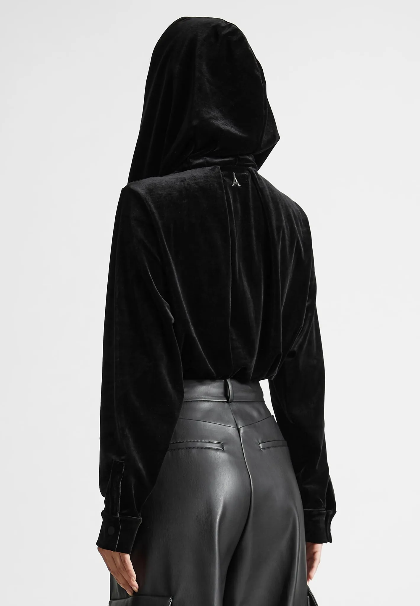 Velour Hooded Bodysuit - Black