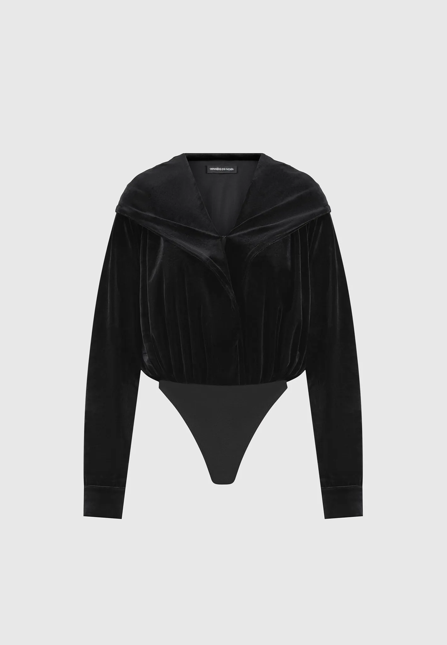 Velour Hooded Bodysuit - Black