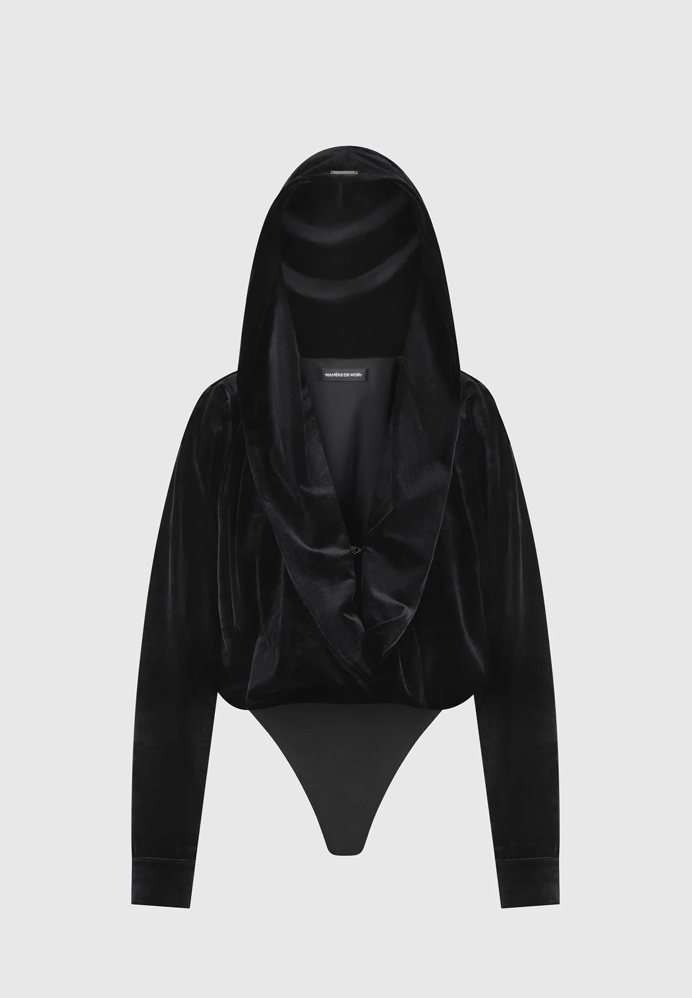 Velour Hooded Bodysuit - Black