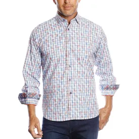 White Check with Red and Blue Abstract Design