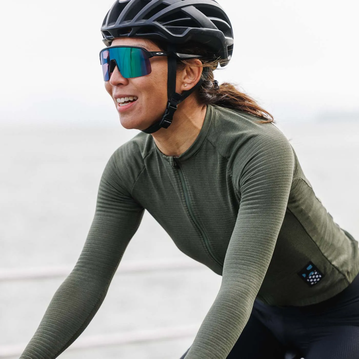 Women's Long Sleeve Micro Grid Jersey - Olive